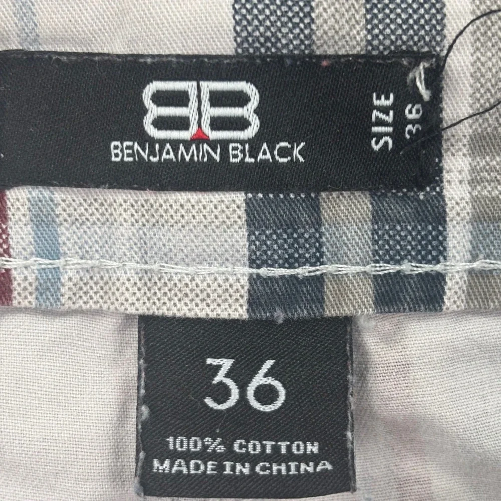 Benjamin Black Cargo Shorts 36 Gray Plaid Multi-Pocket Utility Mens‎